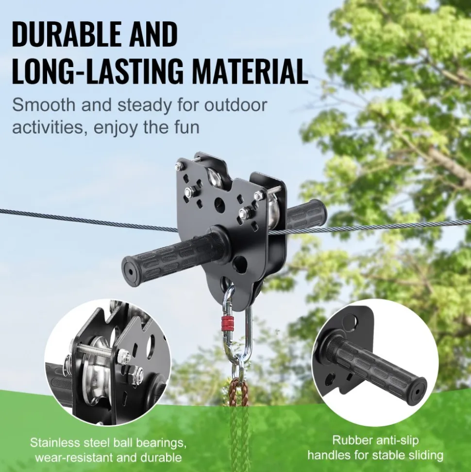 VEVOR Zipline Kit for Kids and Adult, 120 ft Zip Line Kits Up to 500 lb, Backyard Outdoor Quick Setup Zipline, Playground Entertainment with Stainless Steel Zipline, Spring Brake, Safety Harness, Seat