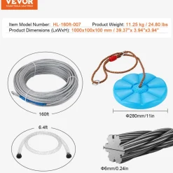VEVOR Zipline Kit for Kids and Adult, 120 ft Zip Line Kits Up to 500 lb, Backyard Outdoor Quick Setup Zipline, Playground Entertainment with Stainless Steel Zipline, Spring Brake, Safety Harness, Seat