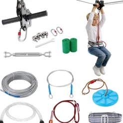 VEVOR Zipline Kit for Kids and Adult, 120 ft Zip Line Kits Up to 500 lb, Backyard Outdoor Quick Setup Zipline, Playground Entertainment with Stainless Steel Zipline, Spring Brake, Safety Harness, Seat
