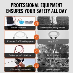VEVOR Zipline Kit for Kids and Adult, 120 ft Zip Line Kits Up to 500 lb, Backyard Outdoor Quick Setup Zipline, Playground Entertainment with Stainless Steel Zipline, Spring Brake, Safety Harness, Seat