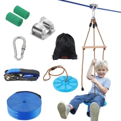 VEVOR Zipline Kit for Kids and Adult, 52 ft Zip Line Kits Up to 500 lb, Backyard Outdoor Quick Setup Zipline, Playground Entertainment with Zipline, Nylon Safety Harness, Seat, and Handlebar