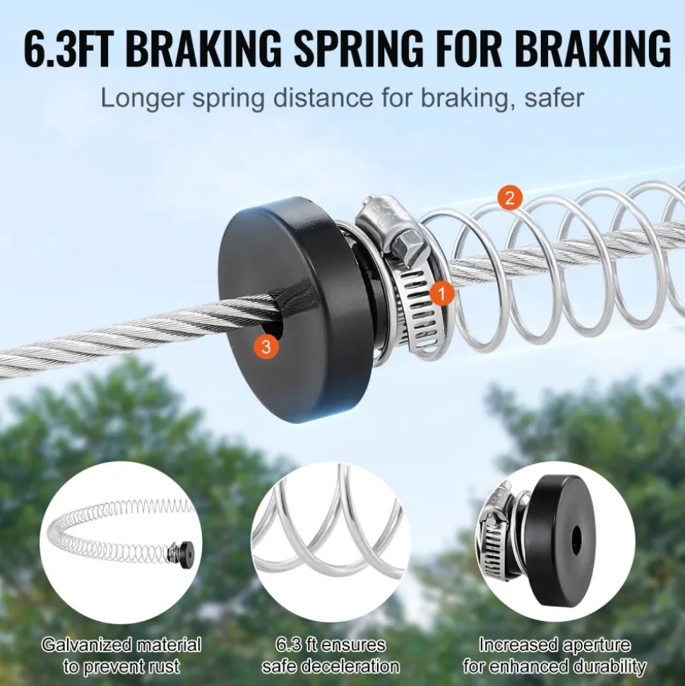 VEVOR Zipline Kit for Kids and Adult, 60 ft Zip Line Kits Up to 500 lb, Backyard Outdoor Quick Setup Zipline, Playground Entertainment with Stainless Steel Zipline, Spring Brake, Safety Harness, Seat