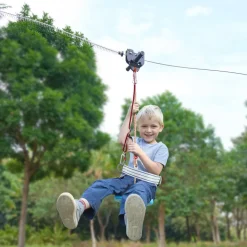 VEVOR Zipline Kit for Kids and Adult, 80 ft Zip Line Kits Up to 500 lb, Backyard Outdoor Quick Setup Zipline, Playground Entertainment with Stainless Steel Zipline, Spring Brake, Safety Harness, Seat