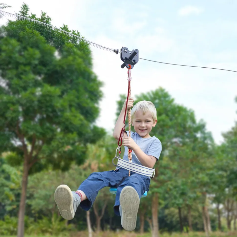VEVOR Zipline Kit for Kids and Adult, 80 ft Zip Line Kits Up to 500 lb, Backyard Outdoor Quick Setup Zipline, Playground Entertainment with Stainless Steel Zipline, Spring Brake, Safety Harness, Seat