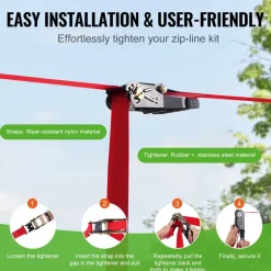 VEVOR Zipline Kit for Kids and Adult, 65 ft Zip Line Kits Up to 500 lb, Backyard Outdoor Quick Setup Zipline, Playground Entertainment with Zipline, Nylon Safety Harness, Seat, and Handlebar