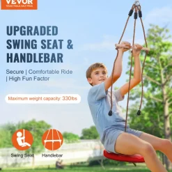 VEVOR Zipline Kit for Kids and Adult, 65 ft Zip Line Kits Up to 500 lb, Backyard Outdoor Quick Setup Zipline, Playground Entertainment with Zipline, Nylon Safety Harness, Seat, and Handlebar