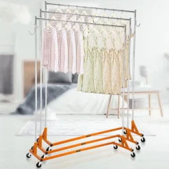 VEVOR Z Rack, Industrial Grade Z Base Garment Rack, Height Adjustable Rolling Z Garment Rack, Sturdy Steel Z Base Clothing Rack with Lockable Casters, for Home Clothing Store Display Orange (3 Sets)