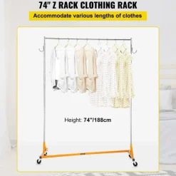 VEVOR Z Rack, Industrial Grade Z Base Garment Rack, Height Adjustable Rolling Z Garment Rack, Sturdy Steel Z Base Clothing Rack with Lockable Casters, for Home Clothing Store Display Orange (3 Sets)