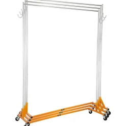 VEVOR Z Rack, Industrial Grade Z Base Garment Rack, Height Adjustable Rolling Z Garment Rack, Sturdy Steel Z Base Clothing Rack with Lockable Casters, for Home Clothing Store Display Orange (3 Sets)