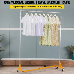 VEVOR Z Rack, Industrial Grade Z Base Garment Rack, Height Adjustable Rolling Z Garment Rack, Sturdy Steel Z Base Clothing Rack with Lockable Casters, for Home Clothing Store Display Orange (3 Sets)