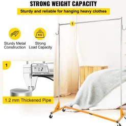 VEVOR Z Rack, Industrial Grade Z Base Garment Rack, Height Adjustable Rolling Z Garment Rack, Sturdy Steel Z Base Clothing Rack with Lockable Casters, for Home Clothing Store Display Orange (3 Sets)