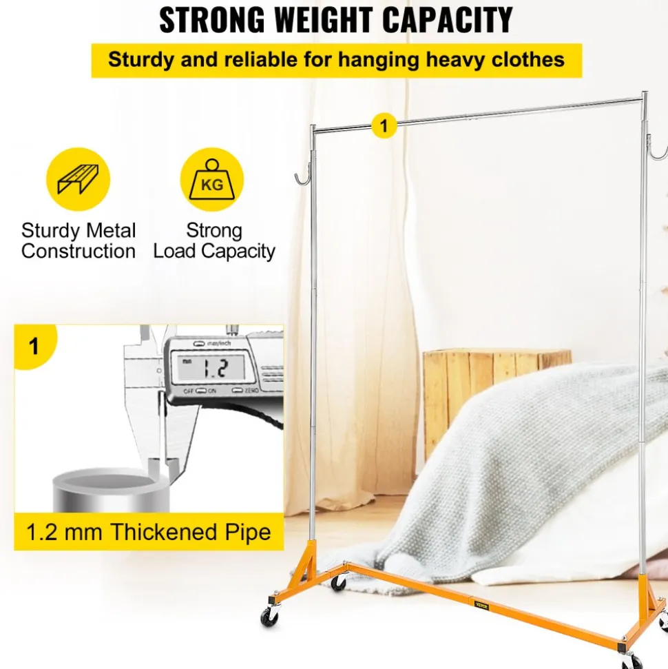 VEVOR Z Rack, Industrial Grade Z Base Garment Rack, Height Adjustable Rolling Z Garment Rack, Sturdy Steel Z Base Clothing Rack with Lockable Casters, for Home Clothing Store Display Orange (3 Sets)