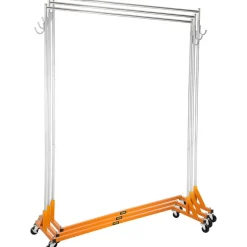 VEVOR Z Rack, Industrial Grade Z Base Garment Rack, Height Adjustable Rolling Z Garment Rack, Sturdy Steel Z Base Clothing Rack with Lockable Casters, for Home Clothing Store Display Orange (3 Sets)